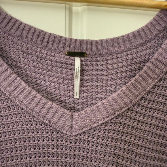 Free People Moonshine Tunic Top Waffle Knit Cotton Purple Cold Shoulder Size L - Picture 3 of 7